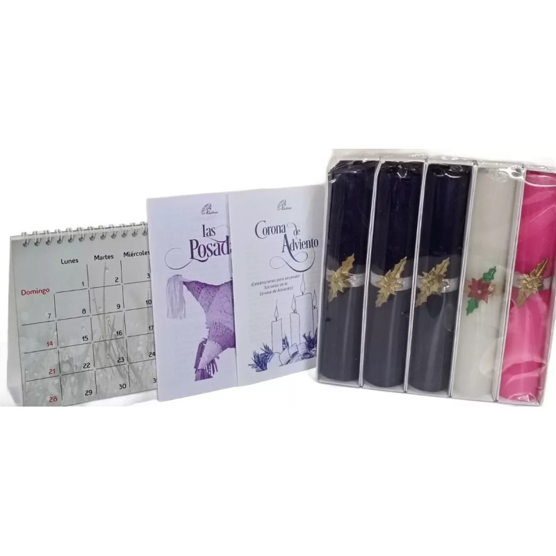 Kit Velas de adviento+folleto adviento+ posadas+Calendario escritorio 2025